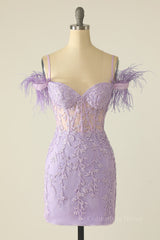Party Dress Formal, Tight Lavender Lace Straps Mini Dress