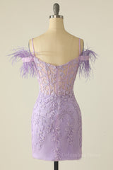 Party Dress Shops Near Me, Tight Lavender Lace Straps Mini Dress
