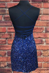 Homecome Dresses Short Prom, Tight Navy Blue Sequin Short Homecoming Dresses Sparkly Party Dress