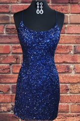 Homecoming Dress Short Prom, Tight Navy Blue Sequin Short Homecoming Dresses Sparkly Party Dress