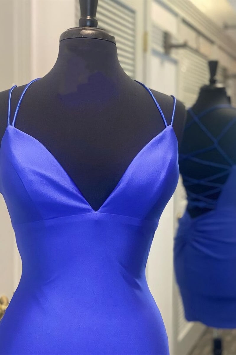 Prom Dress Shop, Tight Royal Blue Short Party Dress with Spaghetti Straps Cocktail Dress