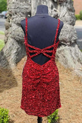 Prom Dress Under 113, Tight Wine Red Sequins Short Homecoming Dress Party Gown
