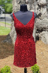 Prom Dresses Under 113, Tight Wine Red Sequins Short Homecoming Dress Party Gown