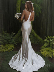 Wedding Dress Beautiful, Trumpet/Mermaid Halter Sweep Train Taffeta Wedding Dresses