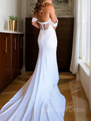 Wedding Dress Shopping, Trumpet/Mermaid Off-the-Shoulder Chapel Train Charmeuse Wedding Dresses
