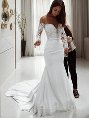 Wedding Dress Classic Elegance, Trumpet/Mermaid Off-the-Shoulder Court Train Chiffon Wedding Dresses