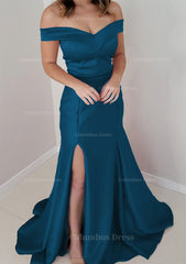 Prom Dresses Under 100, Trumpet/Mermaid Off-the-Shoulder Sleeveless Satin Long/Floor-Length Prom Dress