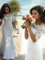 Wedding Dress Stores, Trumpet/Mermaid Off-the-Shoulder Sweep Train Lace Wedding Dresses