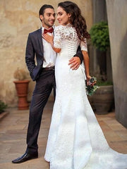 Wedding Dresses Brides, Trumpet/Mermaid Off-the-Shoulder Sweep Train Lace Wedding Dresses