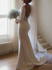 Wedding Dresses Gown, Trumpet/Mermaid Scoop Court Train Stretch Crepe Wedding Dresses With Leg Slit