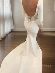 Wedding Dressing Gowns, Trumpet/Mermaid Scoop Court Train Stretch Crepe Wedding Dresses With Leg Slit