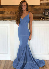 Bridesmaids Dresses With Sleeves, Trumpet/Mermaid Sleeveless Sweep Train Charmeuse Prom Dress With Pleated