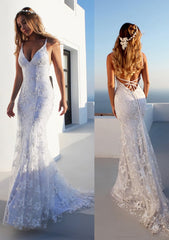 Bridesmaid Dresses Color Palettes, Trumpet/Mermaid Spaghetti Straps Court Train Lace Prom Dress
