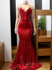 Bridesmaid Dresses Affordable, Trumpet/Mermaid Spaghetti Straps Sweep Train Sequins Prom Dresses