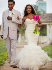 Wedding Dress Short Bride, Trumpet/Mermaid Sweetheart Court Train Organza Wedding Dresses