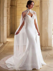 Wedding Dresses Simple, Trumpet/Mermaid Sweetheart Sweep Train Chiffon Wedding Dress with Appliques Lace