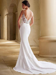 Wedding Dress Simple, Trumpet/Mermaid Sweetheart Sweep Train Chiffon Wedding Dress with Appliques Lace