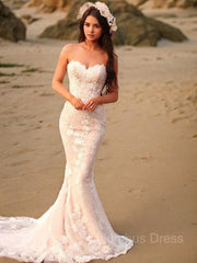 Wedding Dress Train, Trumpet/Mermaid Sweetheart Sweep Train Lace Wedding Dresses With Appliques Lace