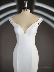 Wedding Dress Hire Near Me, Trumpet/Mermaid V-neck Chapel Train Stretch Crepe Wedding Dresses with Ruffles