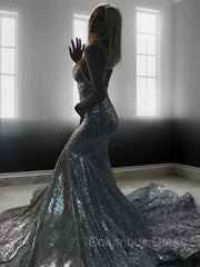 Formal Dress Homecoming, Trumpet/Mermaid V-neck Court Train Sequins Prom Dresses