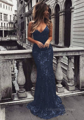 Prom Dresses2025, Trumpet/Mermaid V Neck Sleeveless Sweep Train Tulle Evening Dress With Beading Appliqued