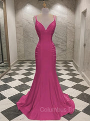 Party Dress 2047, Trumpet/Mermaid V-neck Sweep Train Jersey Prom Dresses
