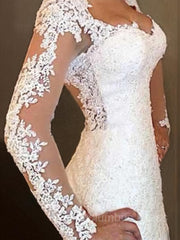 Wedding Dress Shaper, Trumpet/Mermaid V-neck Sweep Train Lace Wedding Dresses With Appliques Lace