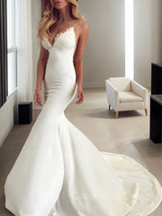 Wedding Dress Classic Elegant, Trumpet/Mermaid V-neck Sweep Train Stretch Crepe Wedding Dresses