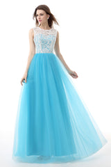 Little Black Dress, Tulle Lace Light Sky Blue Prom Dresses