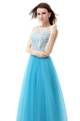 Prom 2046, Tulle Lace Light Sky Blue Prom Dresses