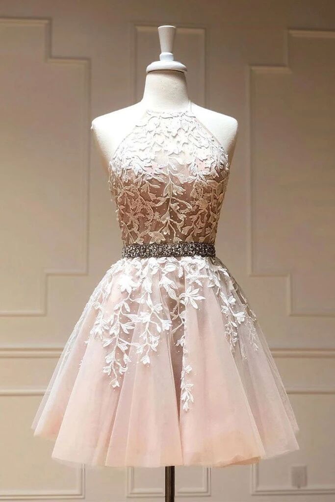 Bridesmaid Dress Formal, Tulle Lace Short Prom Dress Beading A Line Homecoming Dress