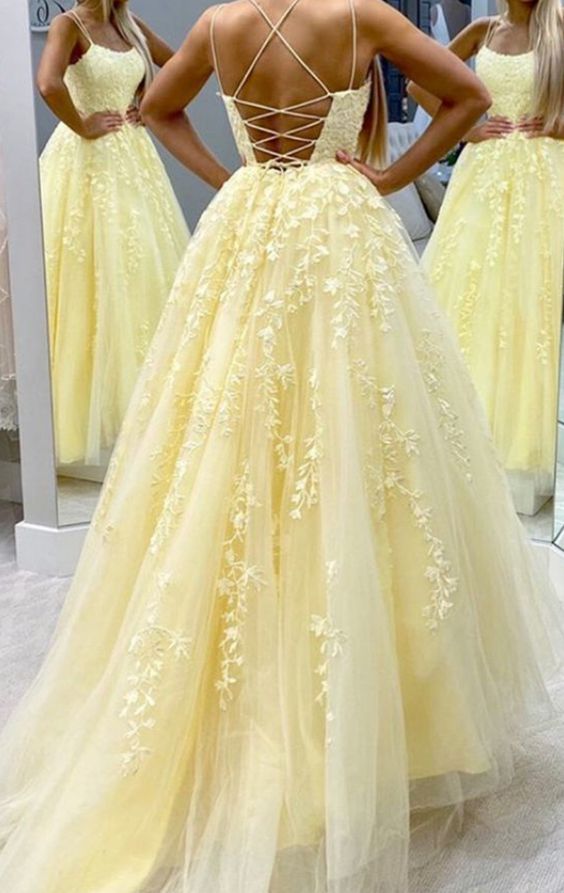 Wedding Guest Dress Summer, Tulle prom dresses yellow ball gown