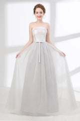 Women Dress, Tulle & Satin Strapless Neckline A-line Bridesmaid Dresses With Bowknot