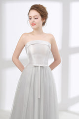Maxi Dress Outfit, Tulle & Satin Strapless Neckline A-line Bridesmaid Dresses With Bowknot