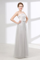 Dress Formal, Tulle & Satin Strapless Neckline A-line Bridesmaid Dresses With Bowknot