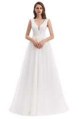 Wedding Dresses Shops, Tulle V-neck Backless Appliques Wedding Dresses