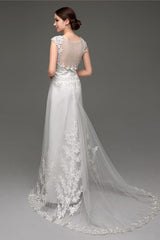 Wedding Dresses Under 206, Tulle V-neck Illusion Back Wedding Dresses With Lace Bodice