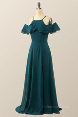 Bridesmaid Dress Inspo, Turquoise Green Chiffon A-line Long Simple Dress