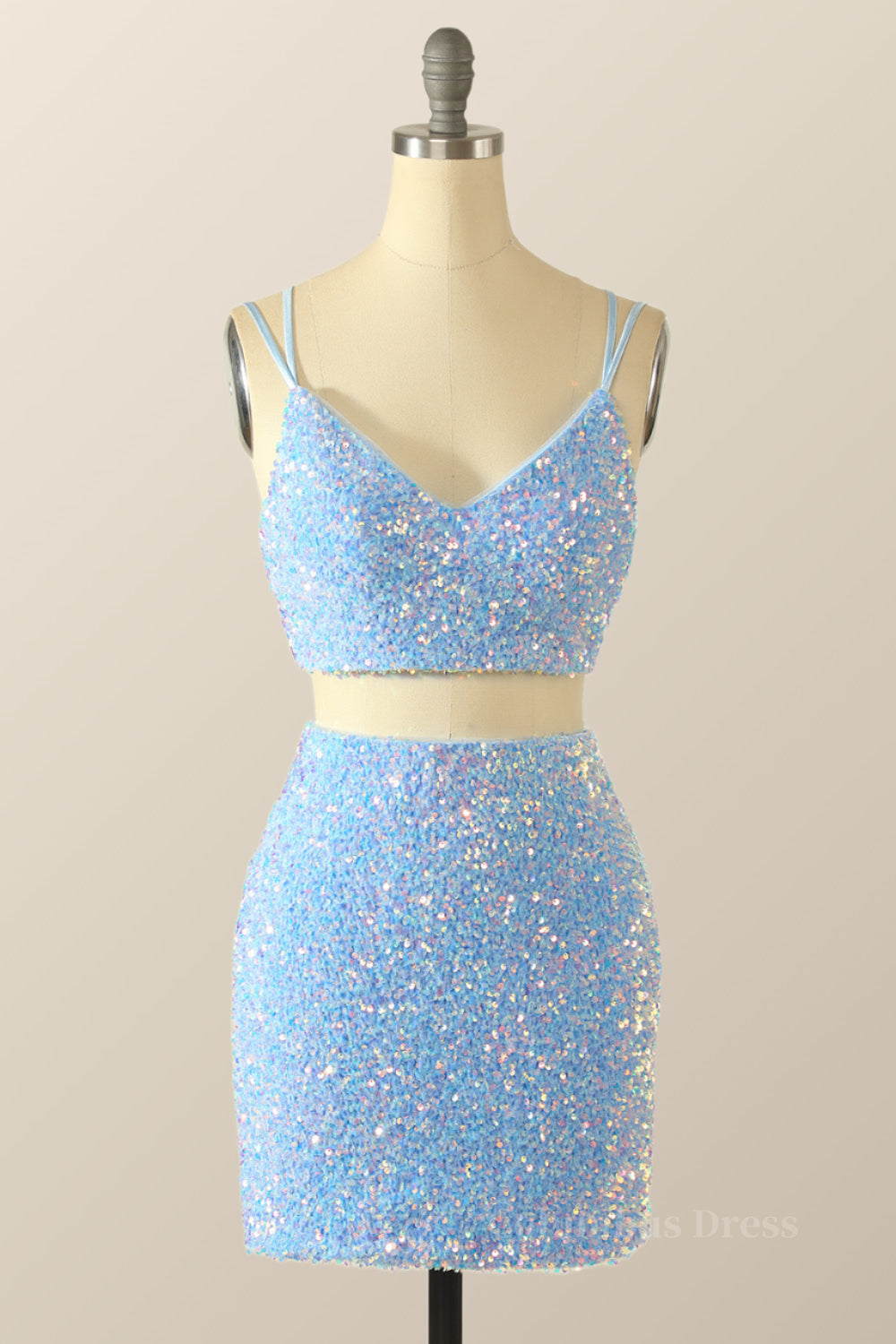 Homecomeing Dresses Bodycon, Two Piece Blue Sequin Tight Mini Dress