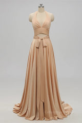 Prom Dresses Sale, Two Piece Gold Long Bridesmaid Dress
