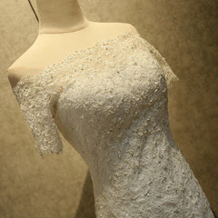 Wedding Dress Color, Mermaid Off Shoulder Sleeveless Lace Beading Watteau Train Wedding Dresses