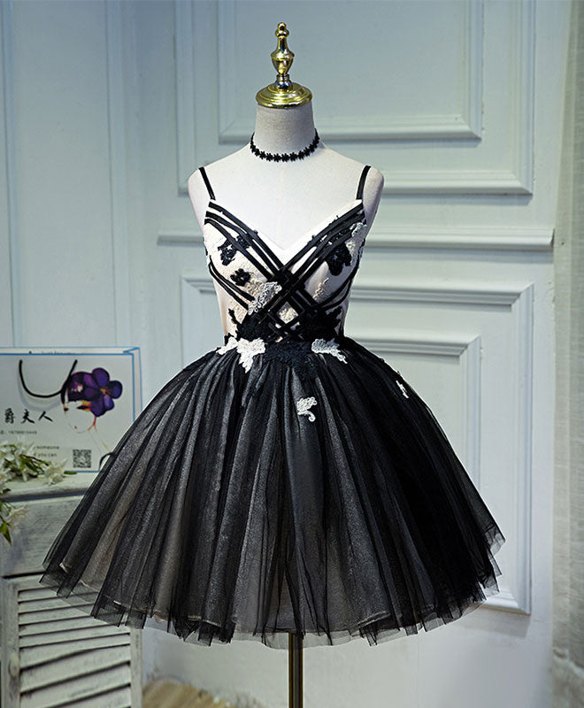 Formal Dress To Attend Wedding, Unique Black Tulle Short Prom Dress, Black Homecoming Dresses