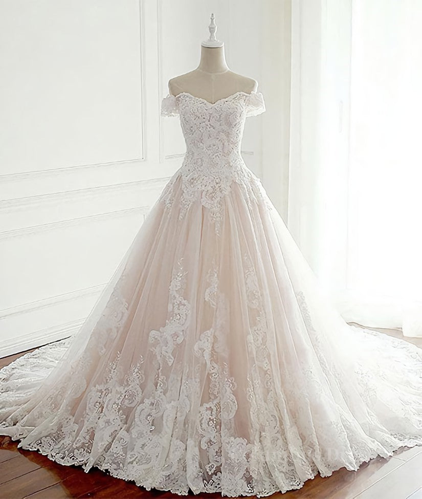 Wedding Dresses Beautiful, Unique lace tulle long wedding dress, lace long bridal dress