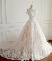 Wedding Dresses For Bridesmaids, Unique lace tulle long wedding dress, lace long bridal dress