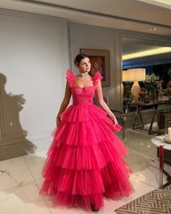 Prom Outfit, Unique Layered Tulle Prom Dresses Ball Gowns Long Evening Dress