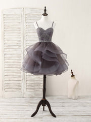 Party Dresses Black And Gold, Unique Sweetheart Tulle Beads Short Prom Dress Cute Homecoming Dress