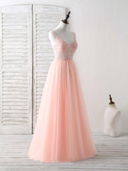 Bridesmaids Dress Blush, Unique Tulle Beads Long Prom Dress, Tulle Evening Dress