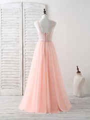 Bridesmaid Dresses Blushes, Unique Tulle Beads Long Prom Dress, Tulle Evening Dress