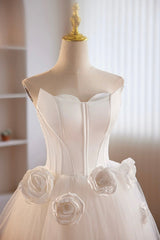 Dress, Unique White Strapless Irregular Tulle Short Prom Dress, White Party Dress