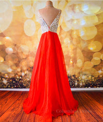 Bridesmaid Dresses Mismatched, V Neck And V Back Sequins Chiffon Red Prom Dresses, Long Red Formal Dresses, Evening Dresses